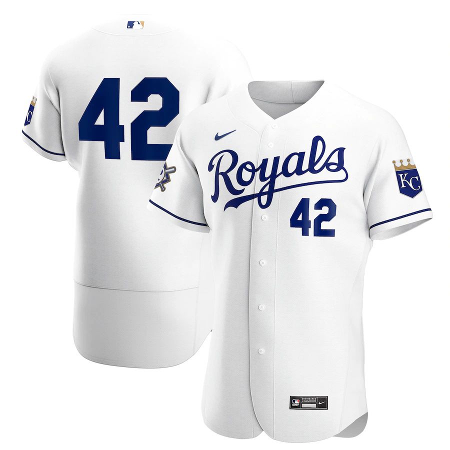 Mens Kansas City Royals 42 Nike White Home Jackie Robinson Day Authentic MLB Jerseys